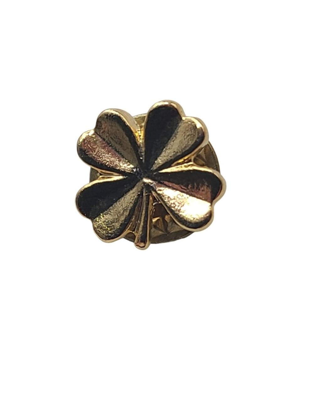 Gold Tone Four Leaf Clover Lapel Pin Tie Tack Lucky Shamrock Textured
